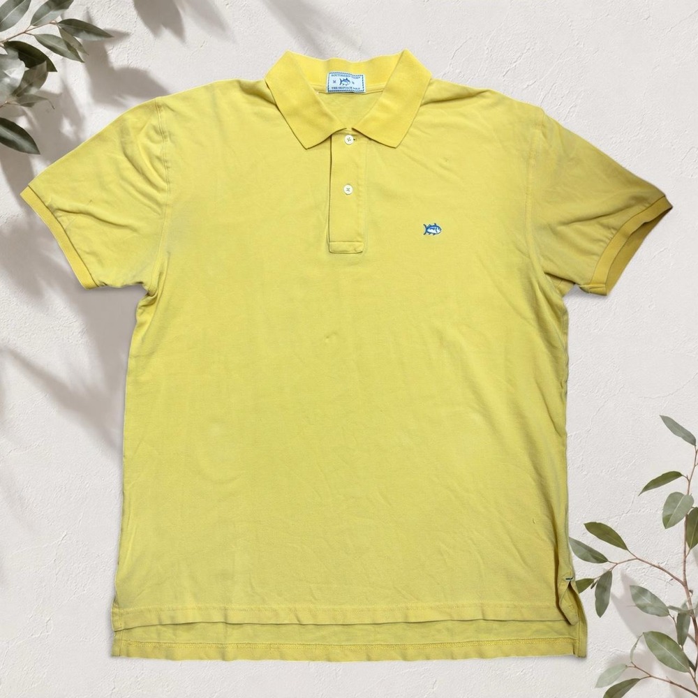 Southern Tide Mens Skipjack Polo Shirt Yellow Blue Fish Logo Size M Preppy